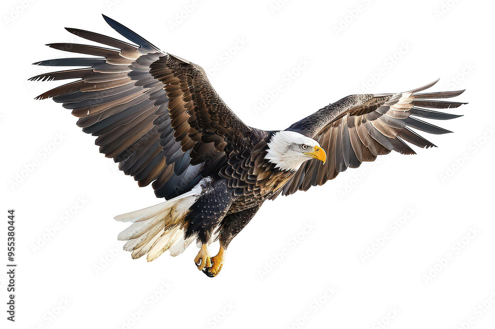 Flying bald eagle with spread wings on transparent background Flying bald eagle with spread wings on transparent background