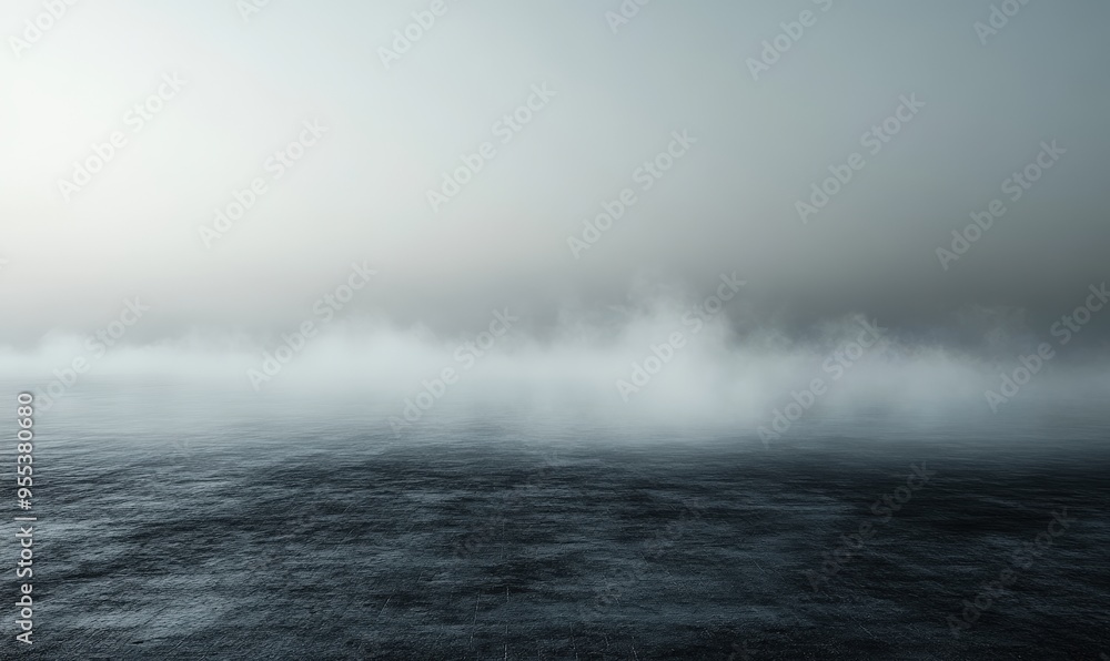 Fototapeta premium Dark background with fog and smoke, night sky, ocean floor, flat ground, backdrop for product display presentation, dark gray background