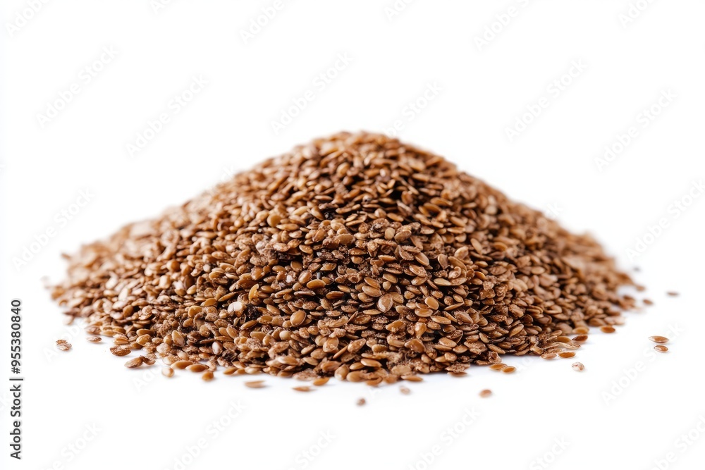 A pile of flax seeds on a white background. Perfect for illustrating healthy eating and dietary supplements. A pile of flax seeds on a white background. Perfect for illustrating healthy eating and dietary supplements.