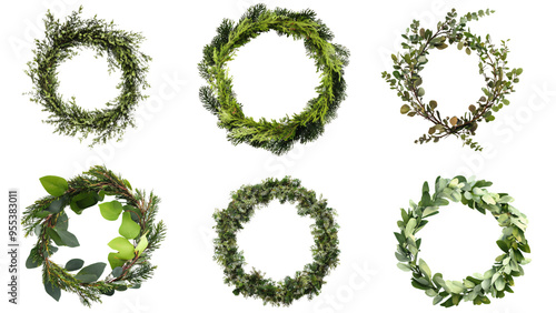 Set of Beautiful Wreaths Isolated on Transparent Background for Design Projects