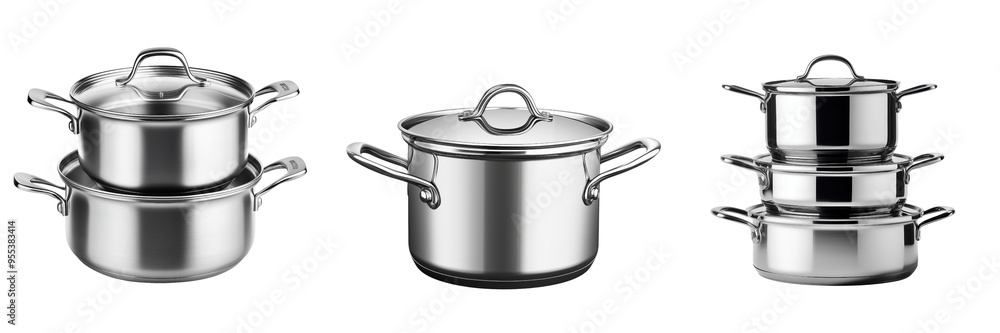 set of stainless steel pot on a transparent background set of stainless steel pot on a transparent background