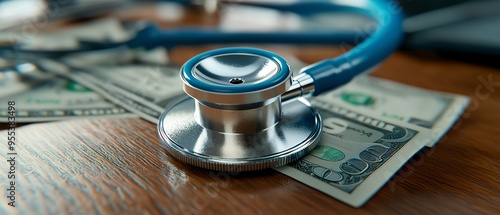 Obraz na płótnie A stethoscope placed on money, symbolizing the intersection of healthcare and finance in modern medicine. w salonie