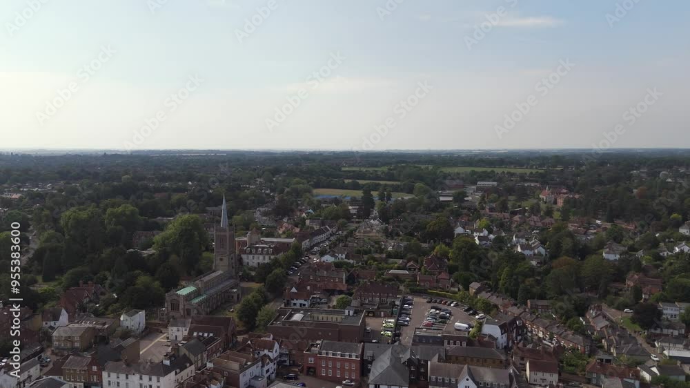 Aerial drone shot over the town of Bishops Stortford in England Aerial drone shot over the town of Bishops Stortford in England