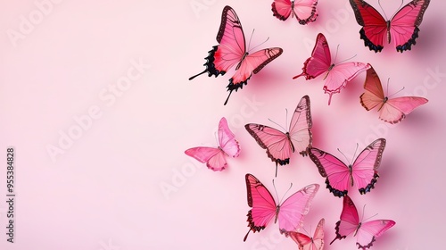 A Captivating Swarm of Colorful Pink Butterflies Flying Together in Harmonious Elegance