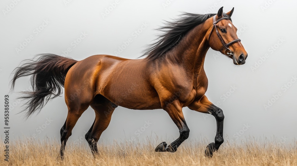 Fototapeta premium Powerful Brown Horse in Motion Generative AI