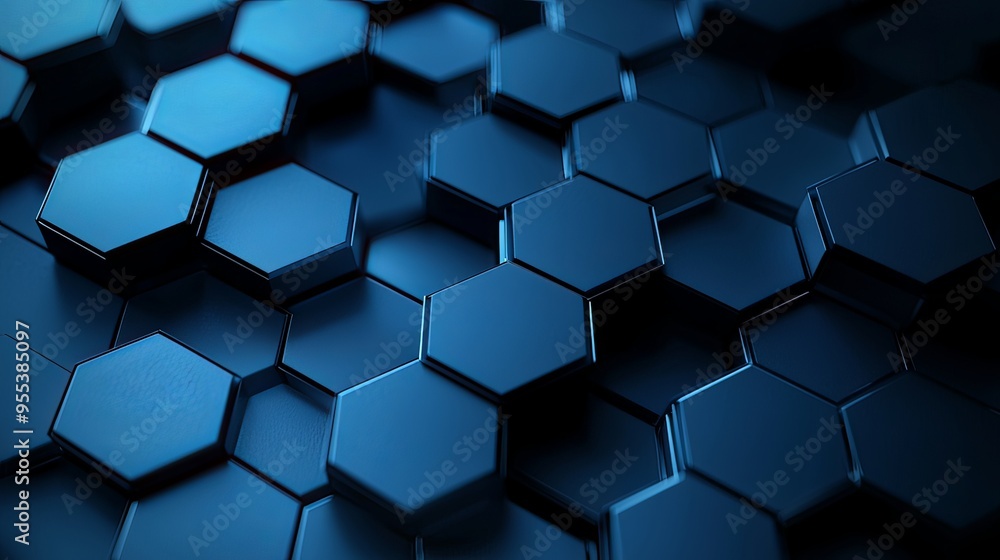 Abstract background with layered hexagons in deep blue digital art Abstract background with layered hexagons in deep blue digital art