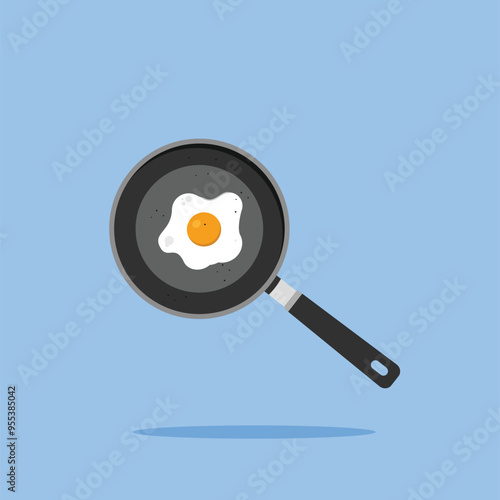 fried egg icon logo with frying pan, cooking equipment illustration. suitable for poster and web icon