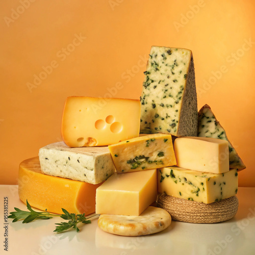 Variety of gourmet cheeses, mouthwatering.