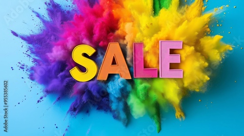 Wallpaper Mural A colorful explosion of powder with the word Sale written in white letters. Concept of excitement and celebration, as if the sale is a big event or a special occasion Torontodigital.ca