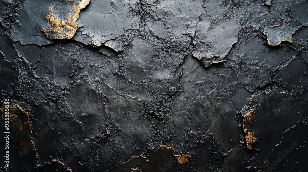 Rough Textured Black Surface with Gold Accents Generative AI Rough Textured Black Surface with Gold Accents Generative AI