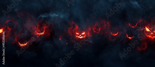 Eerie Dark Mist with Glowing Red Shapes Forming Haunting Abstract Background