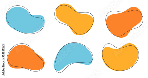 Ensemble de formes abstraites - Éléments géométriques arrondis et doux - Formes fluides, et dynamiques - Collection de bulles aux formes simples et colorées - Motifs ronds pour décoration