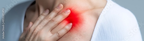 A person with a red patch on their chest, possibly an injury or rash.