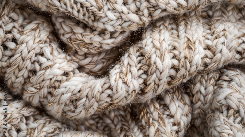closeup of chunky knit wool texture soft beige and gray tones visible loops and intricate patterns cozy warm feel closeup of chunky knit wool texture soft beige and gray tones visible loops and intricate patterns cozy warm feel