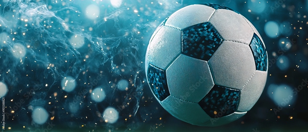 Obraz premium High energy Soccer Ball Captured in Explosive Action Moment on Field
