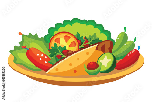 Mexican Cuisine with Veggie Salad Vector illustration on white background