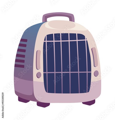 Pet carrier flat vector illustration in soft colors traditionally used to transport pets in a secure and comfortable manner
