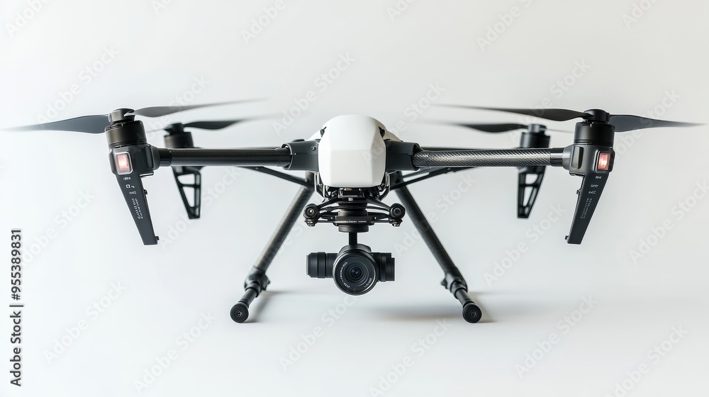 Drone with Closeup View of Camera Gimbal and Propellers Drone with Closeup View of Camera Gimbal and Propellers
