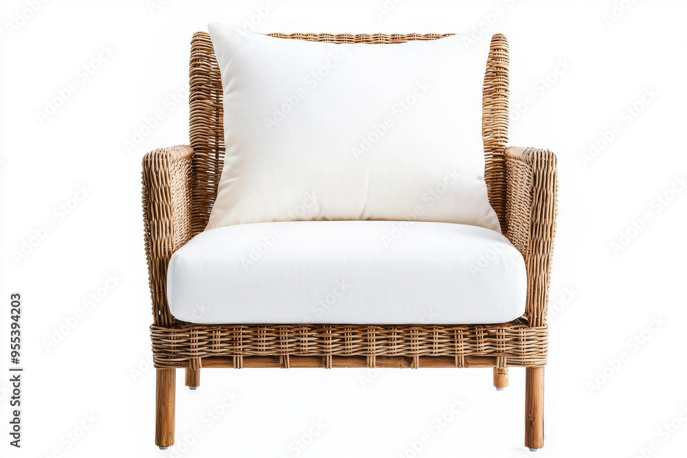 Fototapeta premium chair with plush white cushion, perfect for modern living spaces and outdoor relaxation.