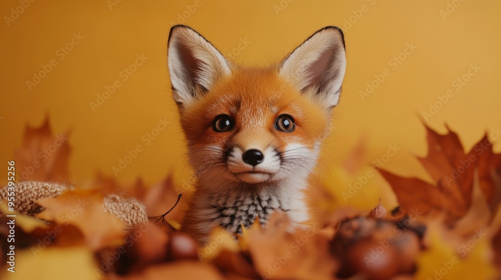 Adorable baby fox in an autumn forest Adorable baby fox in an autumn forest