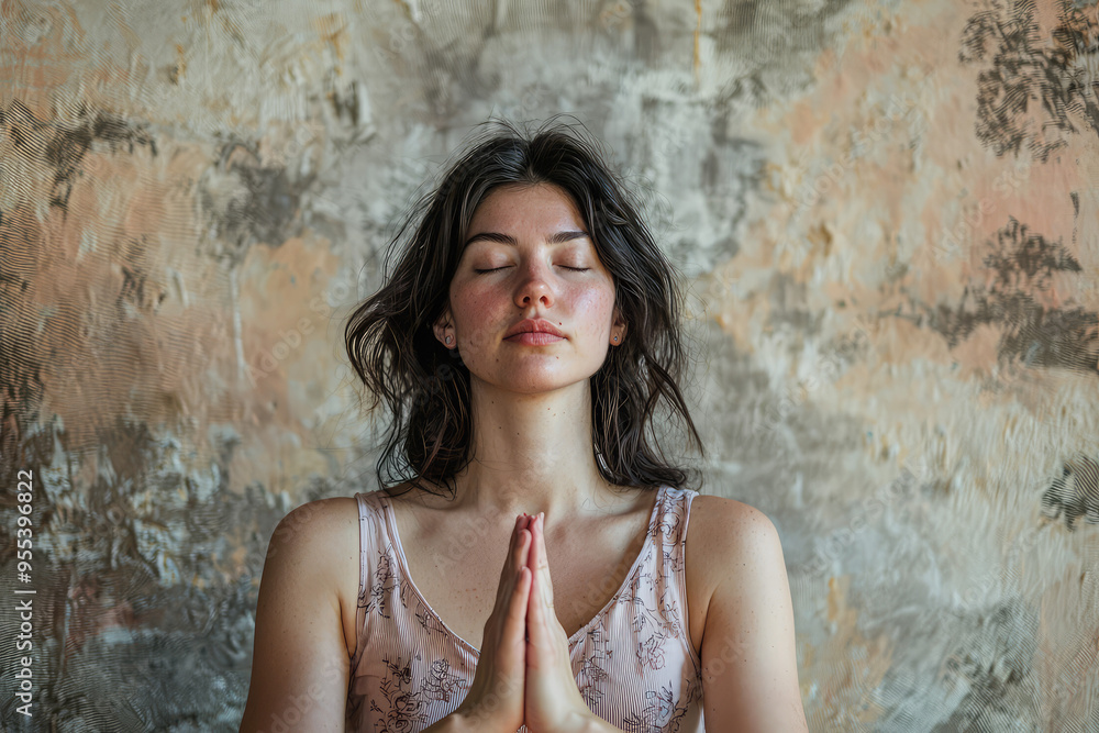 The Illusion of Calm: A Woman Tries to Meditate, But Her Anxious Expression Reveals a Struggle Within. The Illusion of Calm: A Woman Tries to Meditate, But Her Anxious Expression Reveals a Struggle Within.