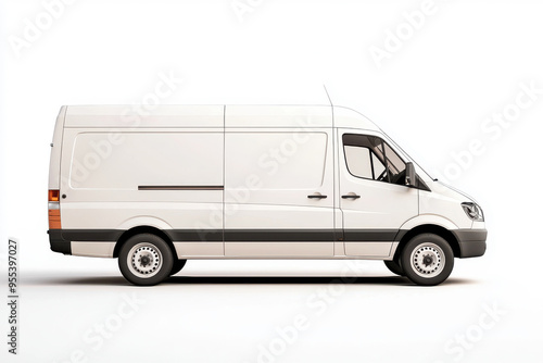 White delivery van isolated on a white background, perfect for transportation and logistics concepts.