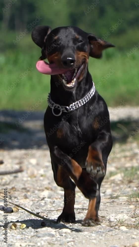 Slow Motion of a Happy Cute Dog Running towards the camera Slow Motion of a Happy Cute Dog Running towards the camera