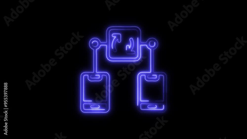 Neon Data Synchronization Icon - Futuristic Glowing Design Representing Data Sync Across Multiple Devices, Highlighting Seamless Connectivity, Efficient File Management, and Modern Digital Communicati photo