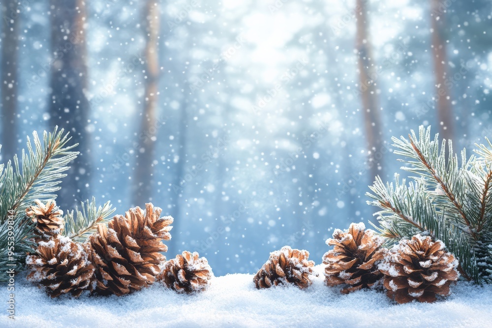 A tranquil winter landscape featuring snow-covered pinecones and evergreen branches in a serene, snow-filled forest, embodying the quiet beauty of the season. A tranquil winter landscape featuring snow-covered pinecones and evergreen branches in a serene, snow-filled forest, embodying the quiet beauty of the season.