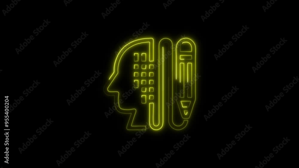 Neon Design and Creativity Icon - Futuristic Glowing Representation of a Human Head with Pencil, Symbolizing Innovation, Creative Thinking, and Modern High-Tech Artistic Vision in Digital Graphic Desi Neon Design and Creativity Icon - Futuristic Glowing Representation of a Human Head with Pencil, Symbolizing Innovation, Creative Thinking, and Modern High-Tech Artistic Vision in Digital Graphic Desi