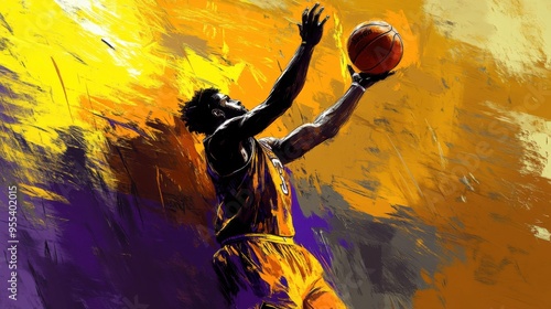 A Colorful Abstract Art Sketch of a Basketball Player, Featuring Vibrant Hues and Dynamic Lines to Capture Movement and Energy in an Artistic Style