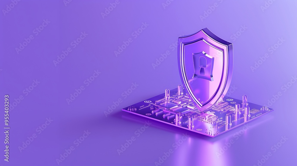 Digital shield and circuit board in purple. Concept of cybersecurity, data protection, and technology security in a modern context. Digital shield and circuit board in purple. Concept of cybersecurity, data protection, and technology security in a modern context.