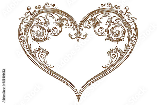 Ornate brown heart shape with intricate scrollwork design.