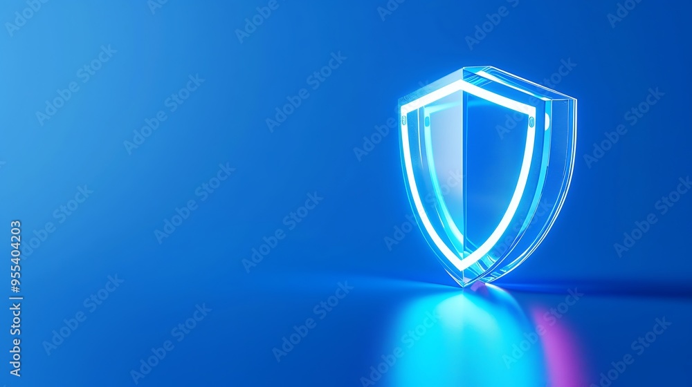Digital shield icon glowing in blue light symbolizing protection, security, and safety. Modern cybersecurity concept on a gradient background. Digital shield icon glowing in blue light symbolizing protection, security, and safety. Modern cybersecurity concept on a gradient background.