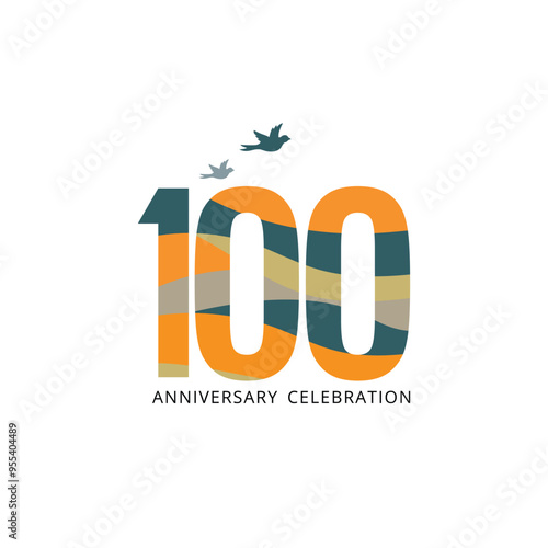 100, 100th Anniversary logo, 100 years for birthday, invitation, wedding, jubilee and greeting card illustration.