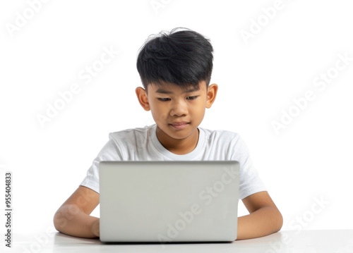 PNG Thai boy student studying online computer laptop electronics.