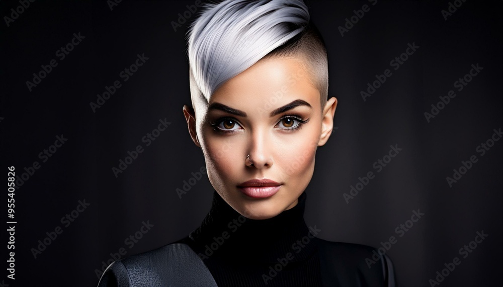 studio portrait of a blonde short haired woman with on black background
studio portrait of a blonde short haired woman with on black background