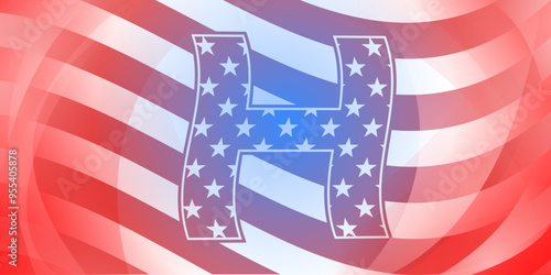 US presidential elections abstract background with elements of the american flag and large letter H in red and blue colors