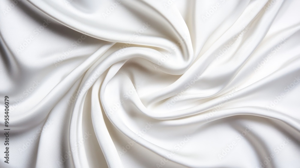 Obraz premium Smooth, flowing white silk fabric creates a luxurious and elegant backdrop. The soft, flowing curves of the fabric symbolize purity, sophistication, and the beauty of natural materials.