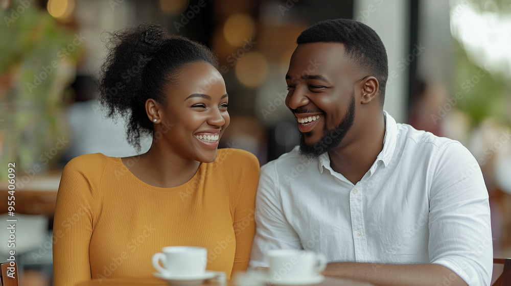 A Black couple enjoying breakfast together at a trendy café during a sunny morning