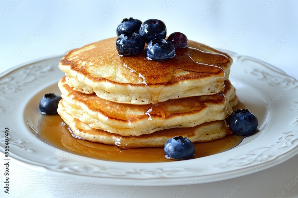 Delicious Pancakes with Blueberries and Syrup Delicious Pancakes with Blueberries and Syrup