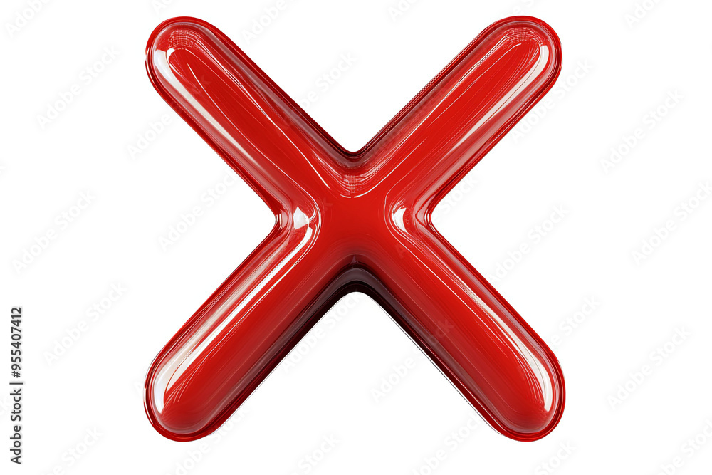 A red glossy 'X' symbol on a white transparent background. A red glossy 'X' symbol on a white transparent background.