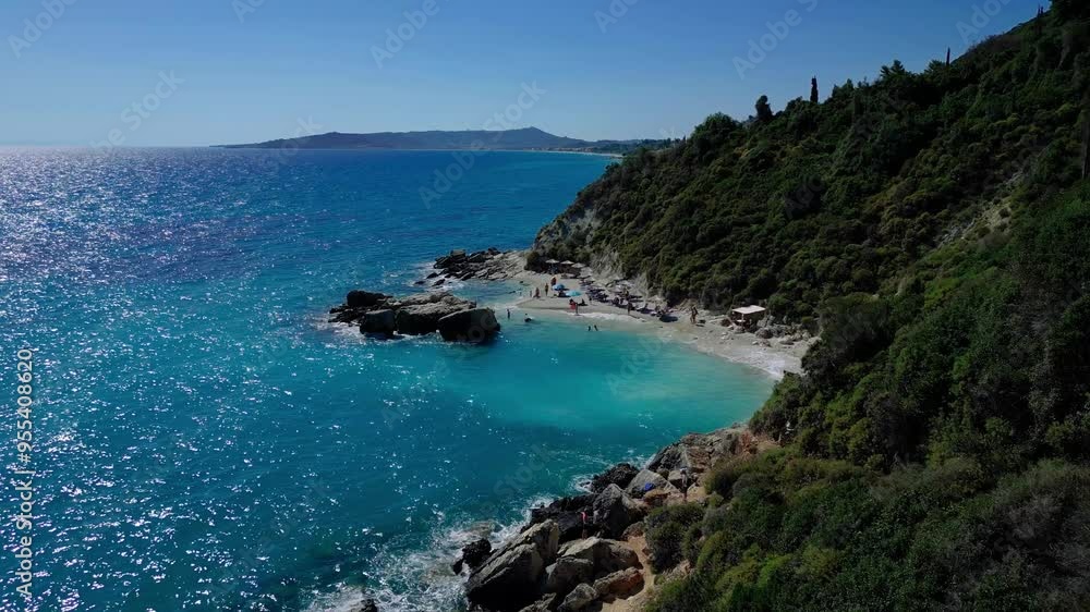 Aerial View of Azure Sea and Turquoise Water, Cliffs and beach on Zakynthos, Greek Island Aerial View of Azure Sea and Turquoise Water, Cliffs and beach on Zakynthos, Greek Island