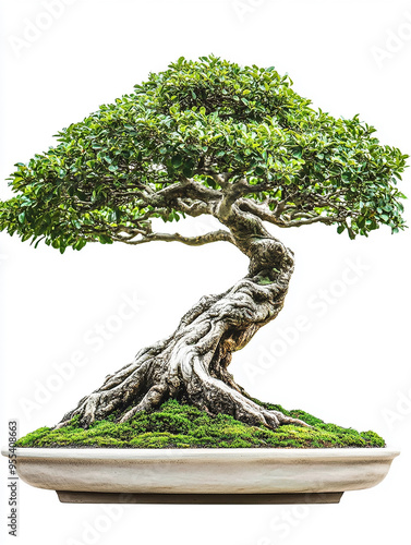 Green Old Bonsai Tree Isolated on White Background photo