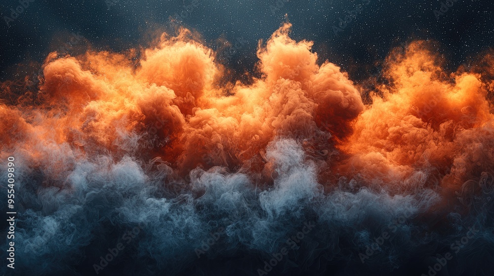 Background of an empty room with smoke and neon light. Dark abstract background