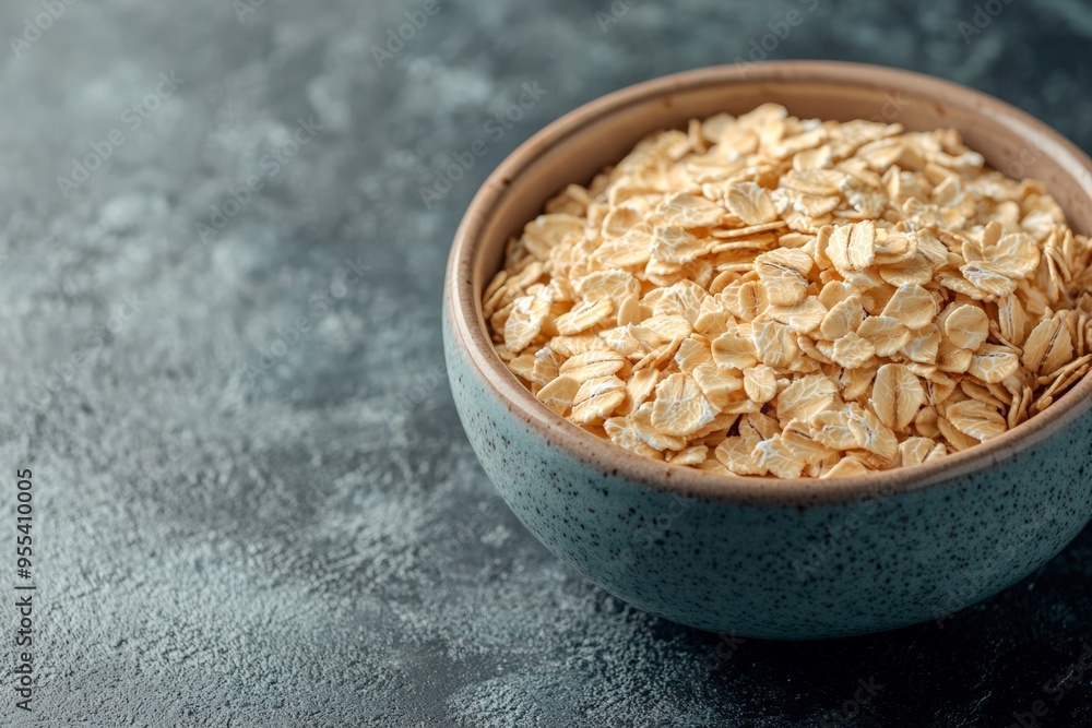 A ceramic bowl filled with oats on a textured surface, focusing on the natural and wholesome simplicity of this nutritious food. A ceramic bowl filled with oats on a textured surface, focusing on the natural and wholesome simplicity of this nutritious food.