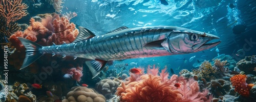 Agile barracuda hunting in tropical coral reef, 4K hyperrealistic photo photo