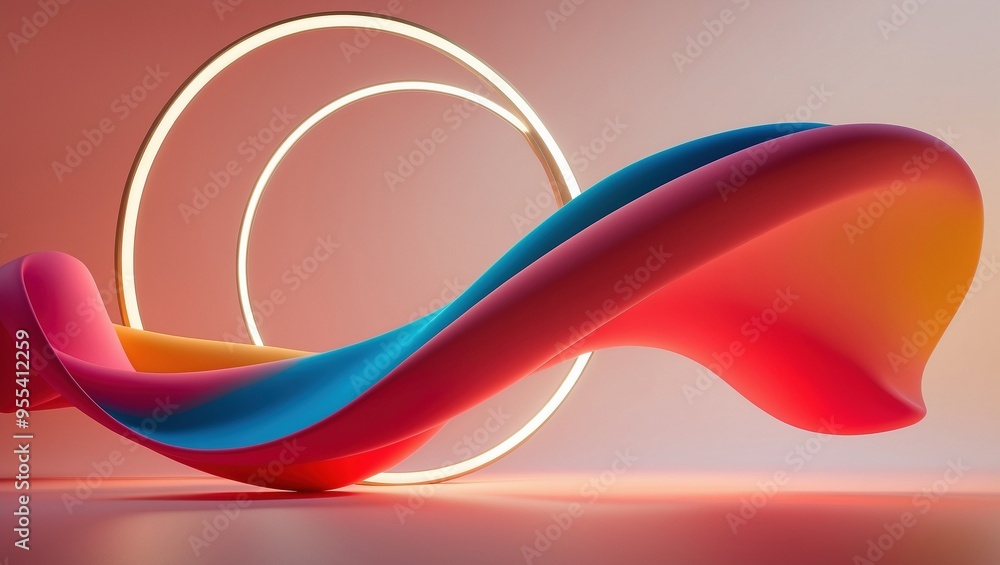 Naklejka premium The scene features vivid colors and an almost animated quality, with refined details and textures. The mix of pink, blue and yellow creates a visually striking image.