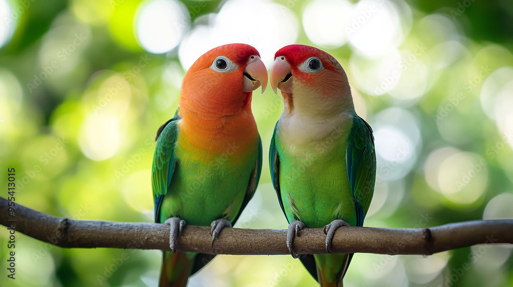 Lovebird Parrots Sitting Together in Their Habitat Lovebird Parrots Sitting Together in Their Habitat