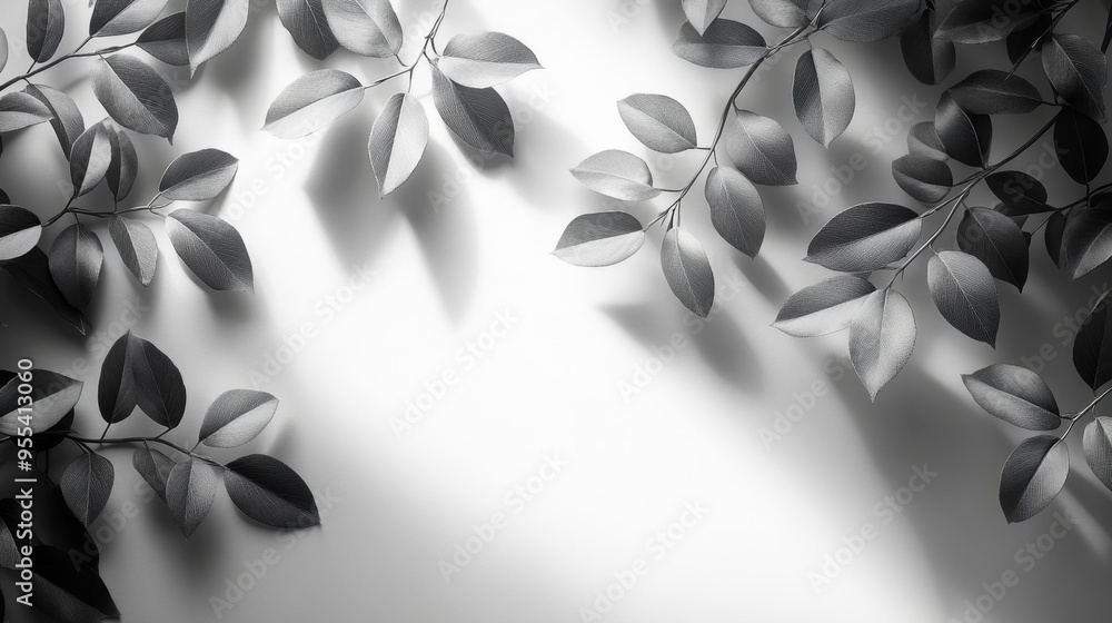 Monochrome Leaves Shadows on Wall Generative AI Monochrome Leaves Shadows on Wall Generative AI